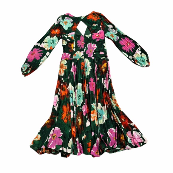 Maeve Anthropologie Pleated V-Neck Dress Floral Midi Long Sleeve 12 - Picture 6 of 10
